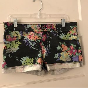 Kiss & Cry Black Pink Flower 11 Denim Jean Shorts